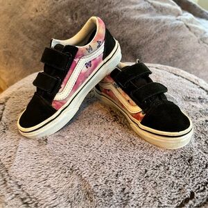Kids Vans Old Skool V Sneakers | Girls Size 12.5 | Velcro | Butterfly Print 🦋